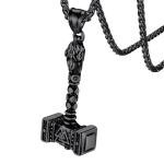 Thor's Hammer Pendant Necklace with Valknut Amulet