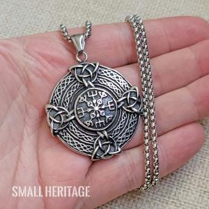 Viking Cross Pendant Necklace with Vegvisir Design