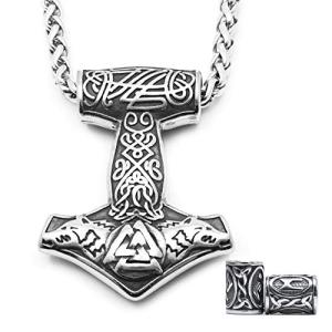 Valknut Thor Hammer Stainless Steel Necklace