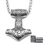 Valknut Thor Hammer Stainless Steel Necklace