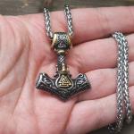 Viking Mjolnir Hammer Pendant Necklace with Runes