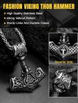 Men’s Viking Necklace with Valknut and Thor Hammer