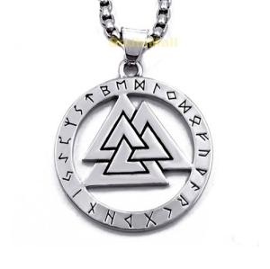 Valknut Odin 's Symbol Norse Viking Warriors Pendant Stainless Steel Necklace