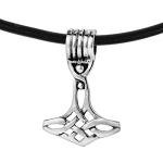 AeraVida Celtic Swirl Thor’s Hammer .925 Sterling Silver Pendant Necklace | Norse Mythology Symbol Jewelry | Handmade Oxidized Silver Hammer Pendant on Black Rubber Cord | Nordic Protection Gift for Men and Women