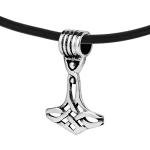 AeraVida Celtic Swirl Thor’s Hammer .925 Sterling Silver Pendant Necklace | Norse Mythology Symbol Jewelry | Handmade Oxidized Silver Hammer Pendant on Black Rubber Cord | Nordic Protection Gift for Men and Women