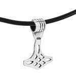 AeraVida Celtic Swirl Thor’s Hammer .925 Sterling Silver Pendant Necklace | Norse Mythology Symbol Jewelry | Handmade Oxidized Silver Hammer Pendant on Black Rubber Cord | Nordic Protection Gift for Men and Women