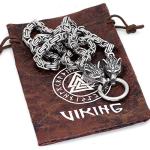GuoShuang Men Stainless Steel Wolf Head Norse Viking Amulet Thor Mjolnir Necklace King Chain with Valknut Gift Bag (ONLY CHAIN 24 INCH)