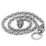 GuoShuang Men Stainless Steel Wolf Head Norse Viking Amulet Thor Mjolnir Necklace King Chain with Valknut Gift Bag (ONLY CHAIN 24 INCH)