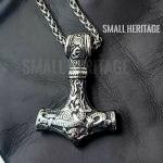 Men Viking Stainless Steel Wolf Head Necklace Thor Hammer Mjolnir Pendant Norse