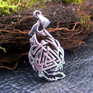 Solid 925 Sterling Silver Fenrir Wolf & Valknut Pendant - Norse / Viking Symbol