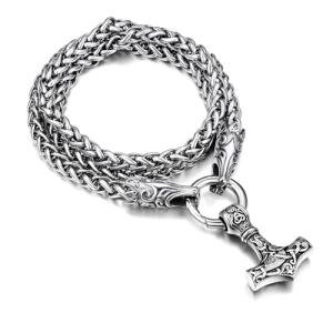 Thor's Hammer Necklace with Wolf Head Chain