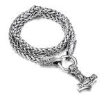 Thor's Hammer Necklace with Wolf Head Chain