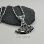 Viking Axe Necklace with Odin's Hammer Pendant