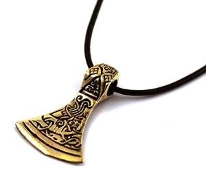 Bronze Viking Axe and Thor’s Hammer Pendant Necklace
