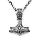 Norse Thor Hammer Necklace with Wolf Heads