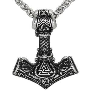 Viking Valknut Thor's Hammer Silver Necklace