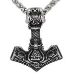 Viking Valknut Thor's Hammer Silver Necklace