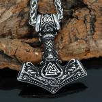 Viking Valknut Thor's Hammer Silver Necklace