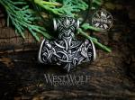 Viking Mjolnir Hammer Pendant with Odin's Wolves