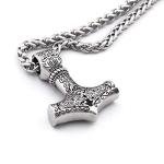 Norse Thor Hammer Necklace with Wolf Heads