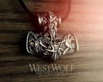 Viking Mjolnir Hammer Pendant with Odin's Wolves