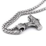 Norse Thor Hammer Necklace with Wolf Heads