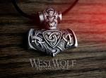 Viking Mjolnir Hammer Pendant with Odin's Wolves