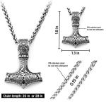 Norse Thor Hammer Necklace with Wolf Heads