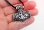 Viking Mjolnir Hammer Pendant with Odin's Wolves