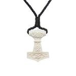 Hand Carved Bone Mjolnir Thor Hammer Necklace