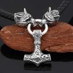 Viking Odin's Wolf and Thor Hammer Necklace