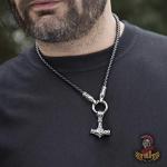Thor's Hammer Pendant with Wolf Heads Necklace