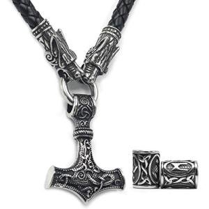 Thor Hammer Pendant Necklace with Leather Chain