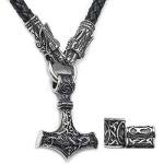 Thor Hammer Pendant Necklace with Leather Chain