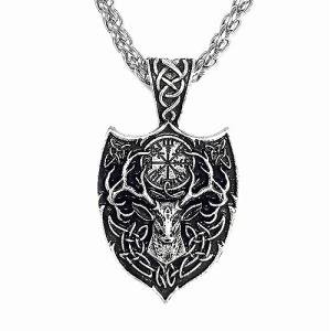 Men's Viking Talisman Necklace with Mjolnir and Wolf