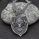Men's Viking Talisman Necklace with Mjolnir and Wolf