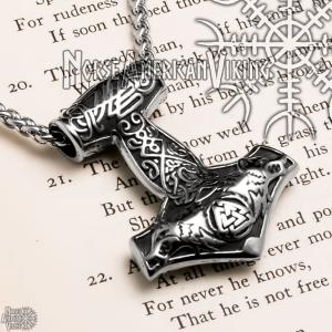 Thor's Hammer Wolf Valknut Stainless Steel Necklace