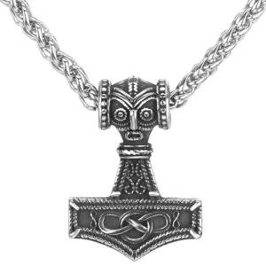 Viking Thor Hammer Necklace with Vegvisir Pendant