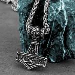 Viking Thor Hammer Necklace with Vegvisir Pendant
