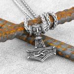 Viking Thor Hammer Necklace with Vegvisir Pendant