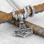 Viking Thor Hammer Necklace with Vegvisir Pendant