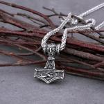 Viking Thor Hammer Necklace with Vegvisir Pendant