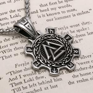 Viking Valknut Rune Steel Pendant Necklace