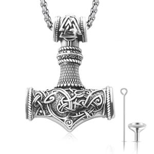 Thor's Hammer Mjolnir Urn Necklace in Sterling Silver