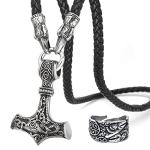 Thor's Hammer Pendant with Raven Leather Necklace