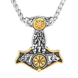 Viking Thor Hammer Necklace with Valknut Pendant