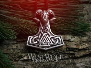 Viking Mjolnir Pendant with Valknut and Ram Head