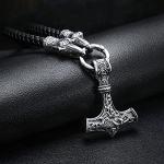Thor's Hammer Pendant with Raven Leather Necklace