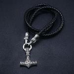 Thor's Hammer Pendant with Raven Leather Necklace