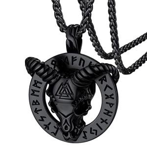 Valknut Necklace with Baphomet Pendant for Men